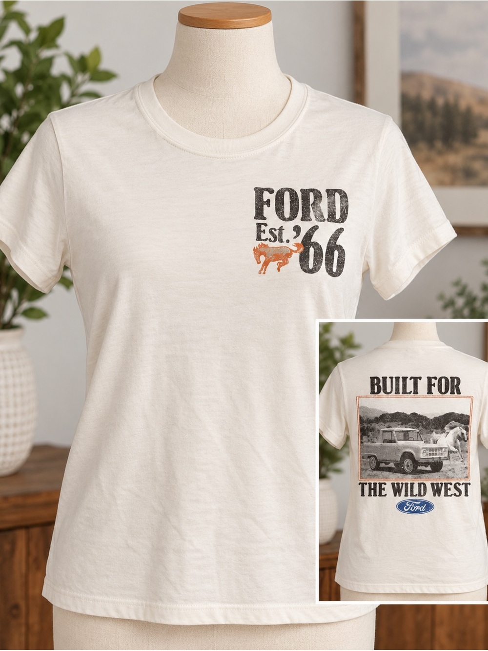 Ford Bronco Built for the Wild West Graphic T-Shirt Women’s Medium Cream